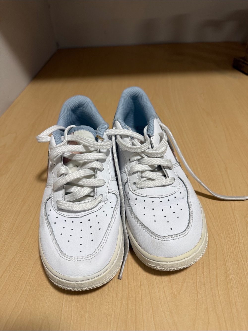Kids White Sneakers with Light Blue Lining